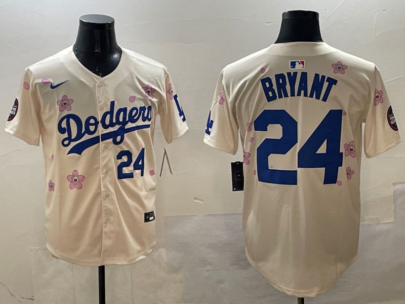 Men Los Angeles Dodgers 24 Bryant Cream Sakura Edition 2025 Nike MLB Jersey style 7